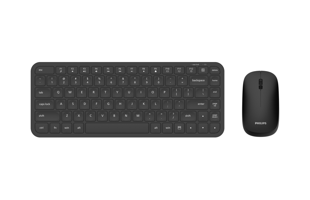 PHILIPS Combo Teclado y Mouse Inalámbricos SPT6338, Conexión 2.4 GHz, Mouse Silencioso 1600 dpi, Diseño Compacto, Teclas Multimedia, Compatible con Windows, Mac y Linux