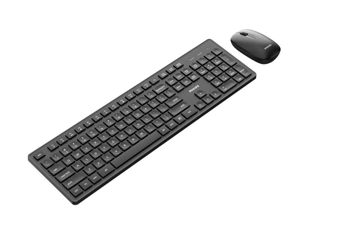 PHILIPS Combo Teclado y Mouse Inalámbricos SPT6318B/85, Conexión 2.4 GHz, Mouse Silencioso 1600 dpi, Teclas Multimedia, Diseño Compacto, Compatible con Windows, Mac y Linux