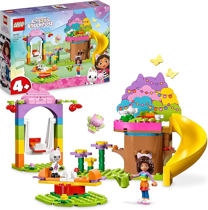 LEGO 10787 Gabby y Casa Mágica Fiesta en el Jardín de Hadas Minette, Juguete con Figuras Más Cabaña en el Árbol, Tobogán y Carro, Regalo para niñas, niños, niños a Partir de 4 años