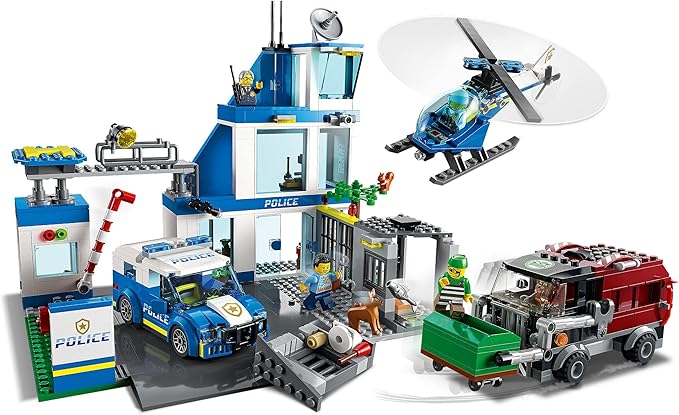 Juguete de coche de la comisaría de policía de la ciudad PsinzmkLEGO 60316, camión de basura y helicóptero, figura de perro, para niños y niñas de 6 años