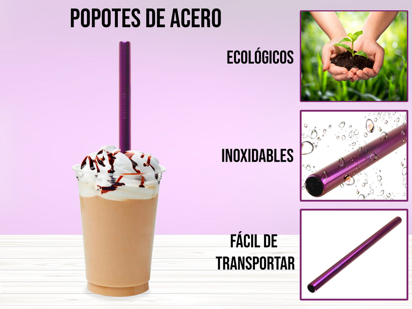 Popote Grueso Acero Inoxidable - Morado