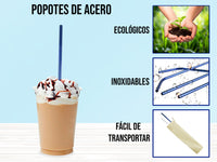 Popote Recto Acero Inoxidable - Azul