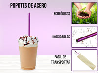 Popote Recto Acero Inoxidable - Morado