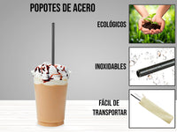 Popote Recto Acero Inoxidable - Negro