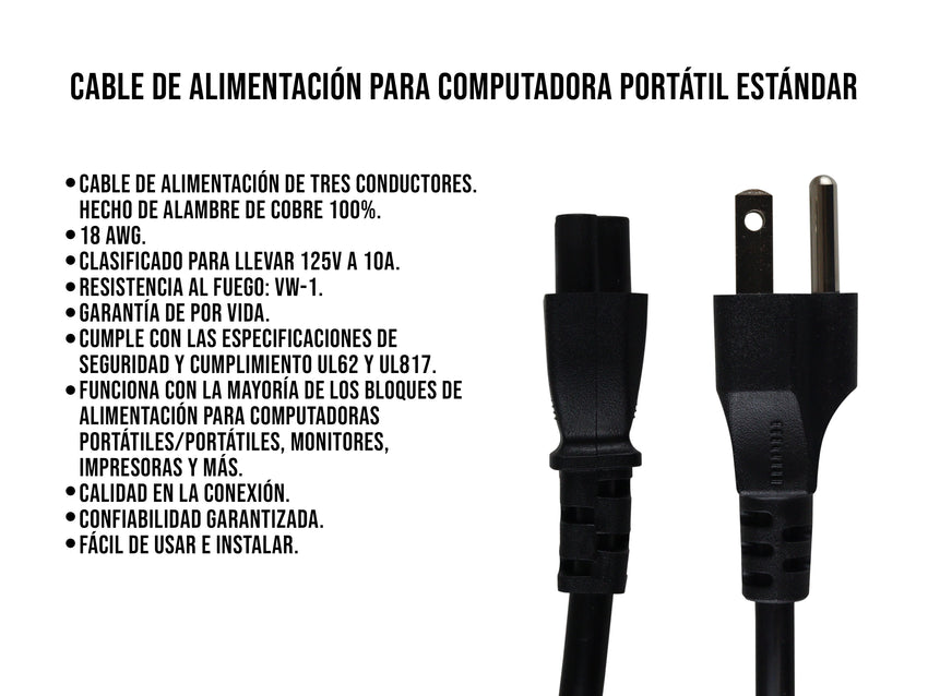 Cable de Alimentación Para Computadora Portátil Estándar