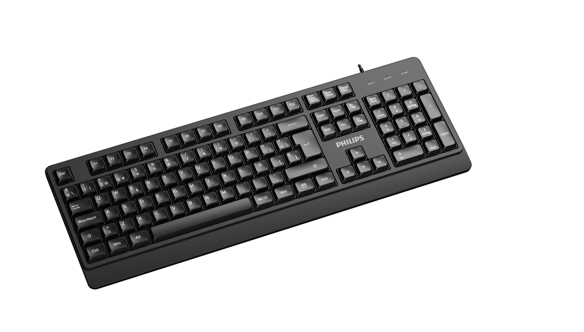 PHILIPS Teclado Alámbrico SPK6247B/85, USB Plug & Play, Teclas Multimedia, Tamaño Completo, Diseño Ergonómico, Teclas de Membrana, Compatible con Windows, Mac y Linux