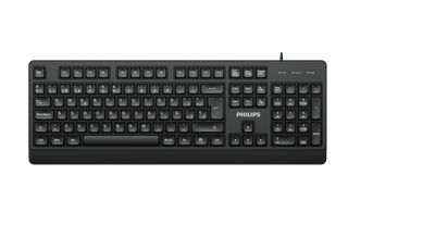 PHILIPS Teclado Alámbrico SPK6247B/85, USB Plug & Play, Teclas Multimedia, Tamaño Completo, Diseño Ergonómico, Teclas de Membrana, Compatible con Windows, Mac y Linux