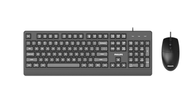 Combo Teclado y Mouse Philips Alámbricos Serie 2000, USB Plug & Play, Teclado de Tamaño Completo, Mouse Óptico 1200 dpi, Teclas Multimedia, Compatible con Windows, Mac y Linux, Negro