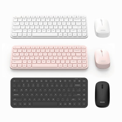 PHILIPS Combo Teclado y Mouse Inalámbricos SPT6338, Conexión 2.4 GHz, Mouse Silencioso 1600 dpi, Diseño Compacto, Teclas Multimedia, Compatible con Windows, Mac y Linux