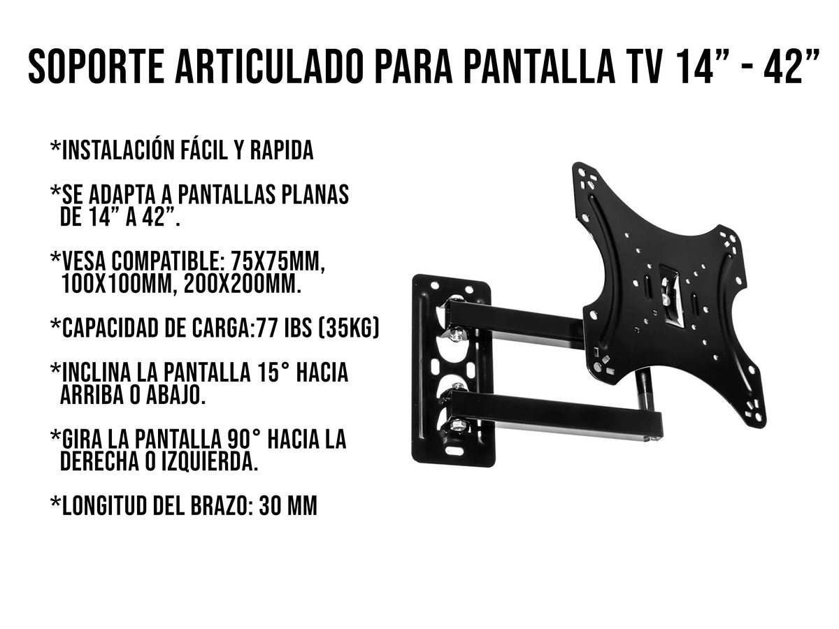 Soporte Articulado para Pantalla de 14” a 43” – Ajustable y Escalable