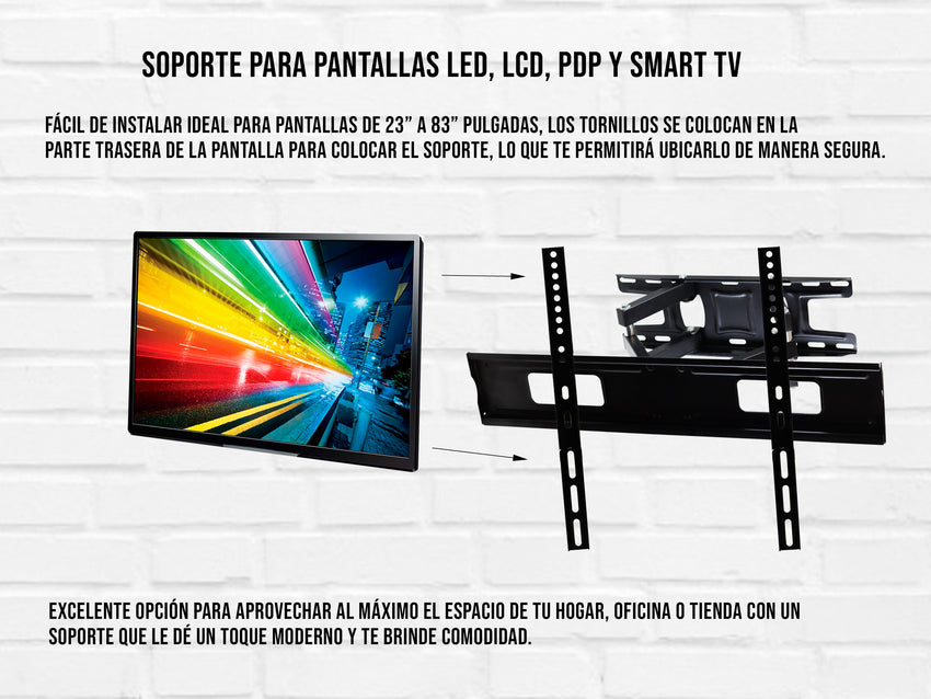 Soporte para Pantalla con Doble Brazo Móvil de 23” a 83”