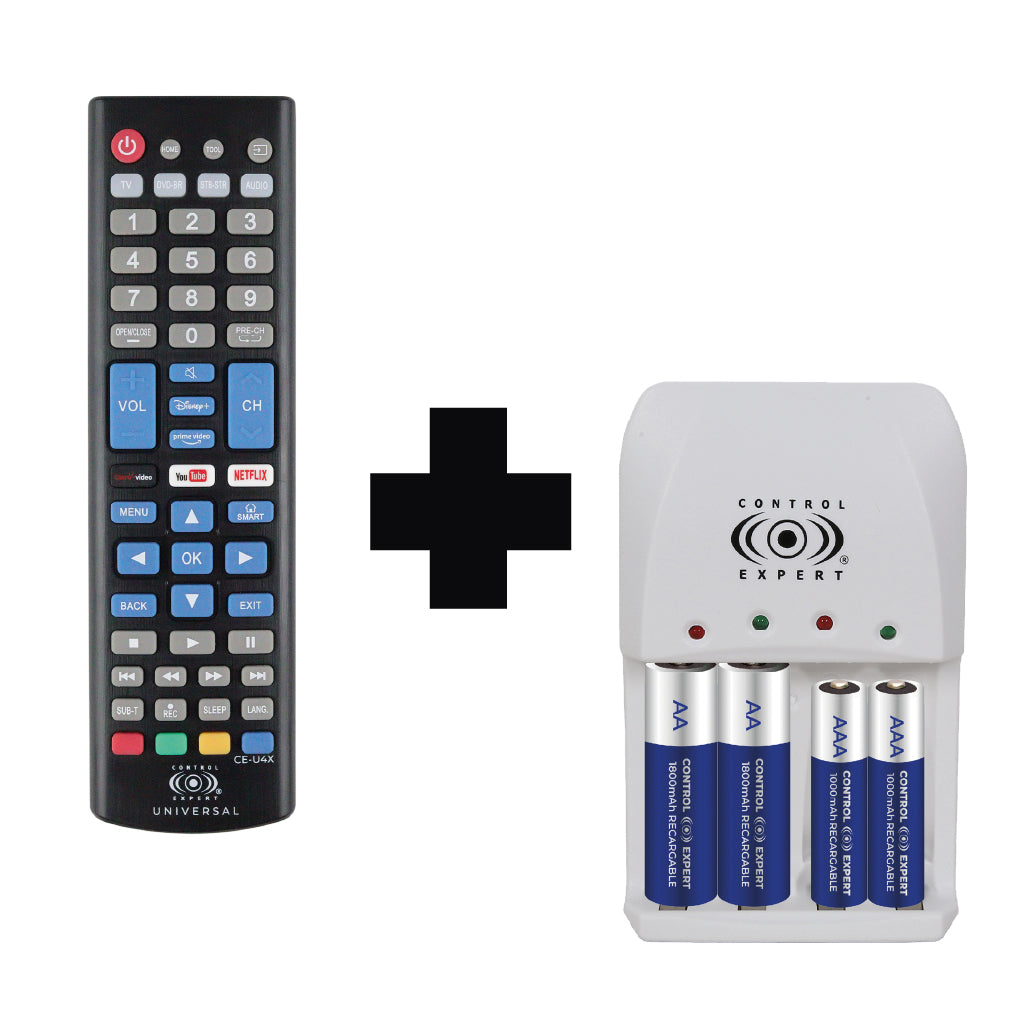 Control Universal Para Pantallas Blu-Ray DVD Barras de Sonido Con Cargador de Baterías AA y AAA Recargables