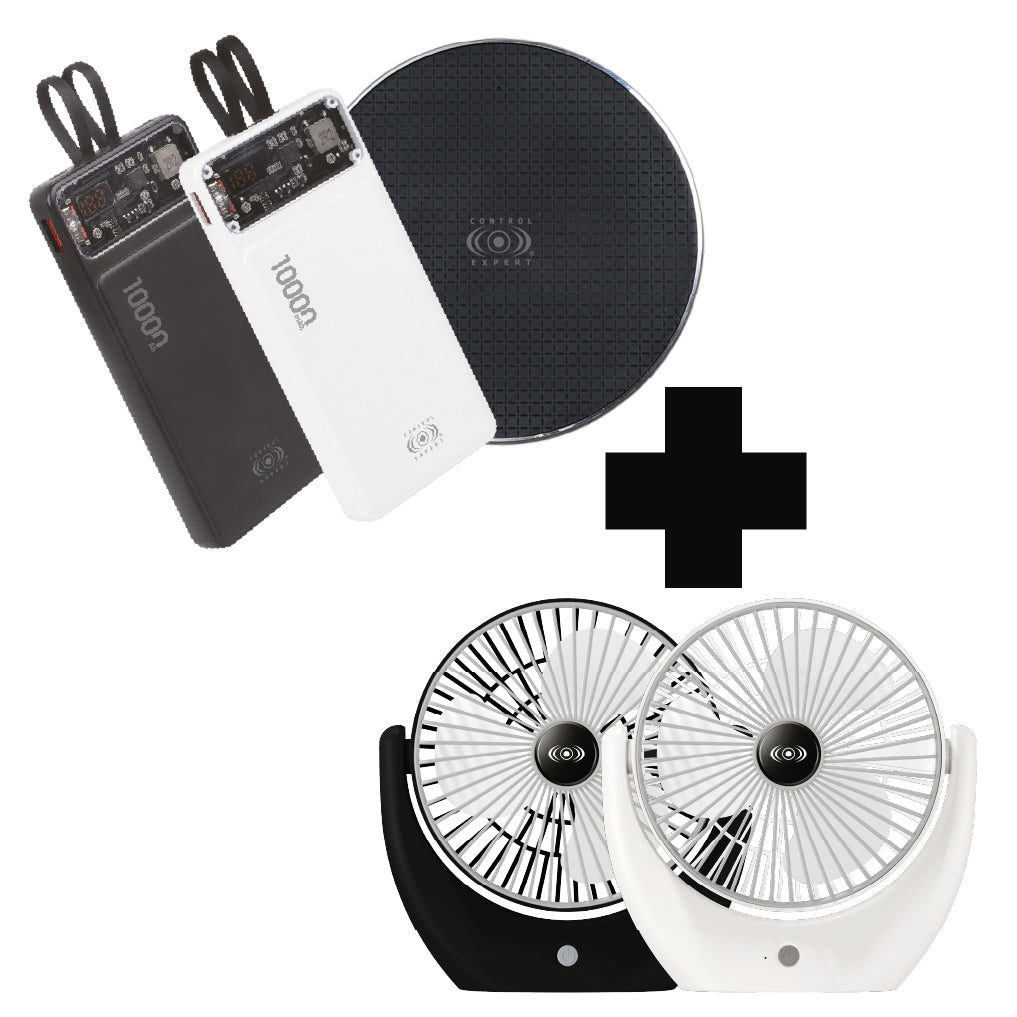 Kit de Ventilador Portátil, Cargador Inalámbrico y Powerbank de 10,000mah