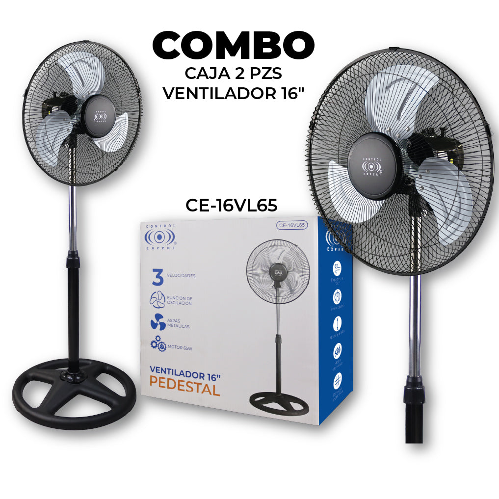 2 Ventiladores de piso 16 Pulgadas 3 Aspas de Metal 65W